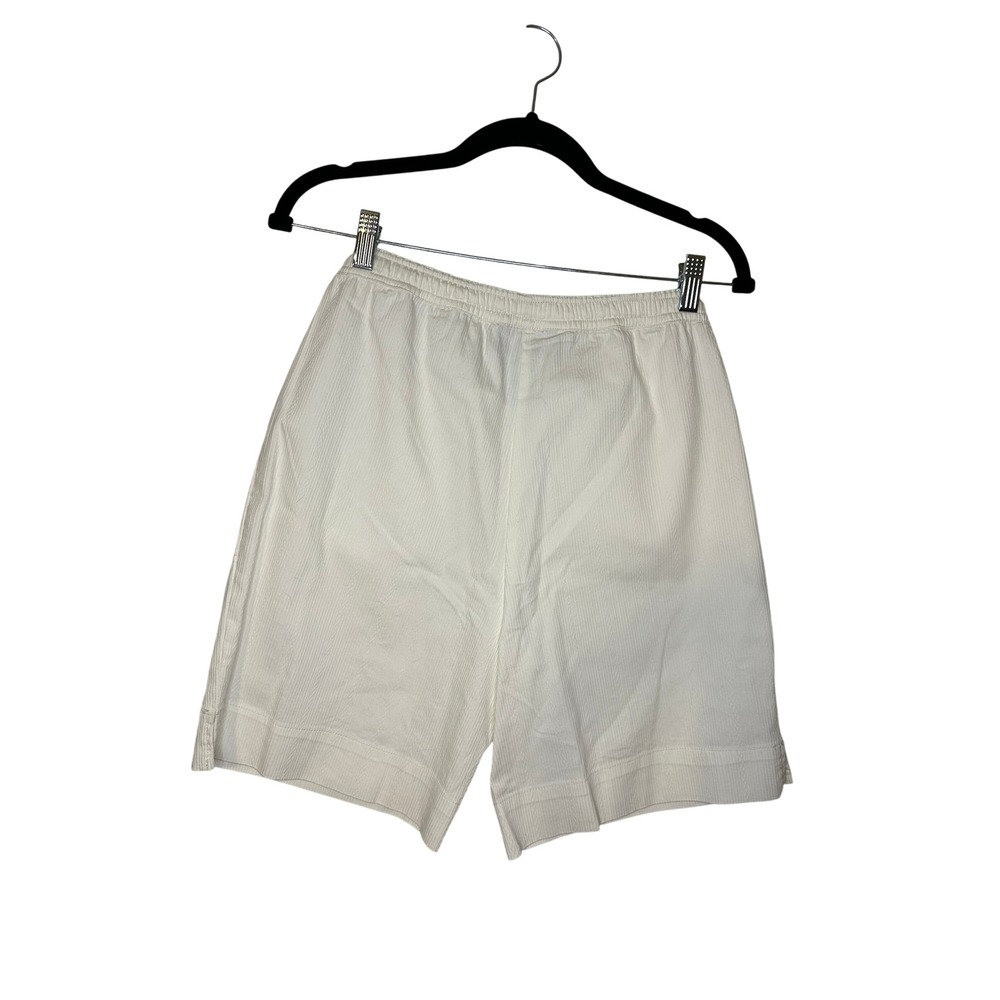 Denim & Co.‎ Womens White Corduroy Bermuda Shorts Elastic Waist Casual